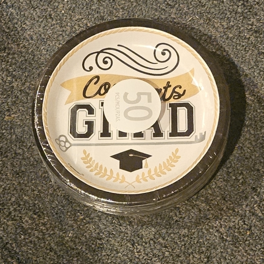 Congrats Grad, Small Plates-White, Gold, Black